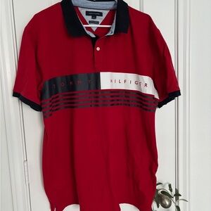 Tommy Hilfiger Men's Red and Black Polo Shirt